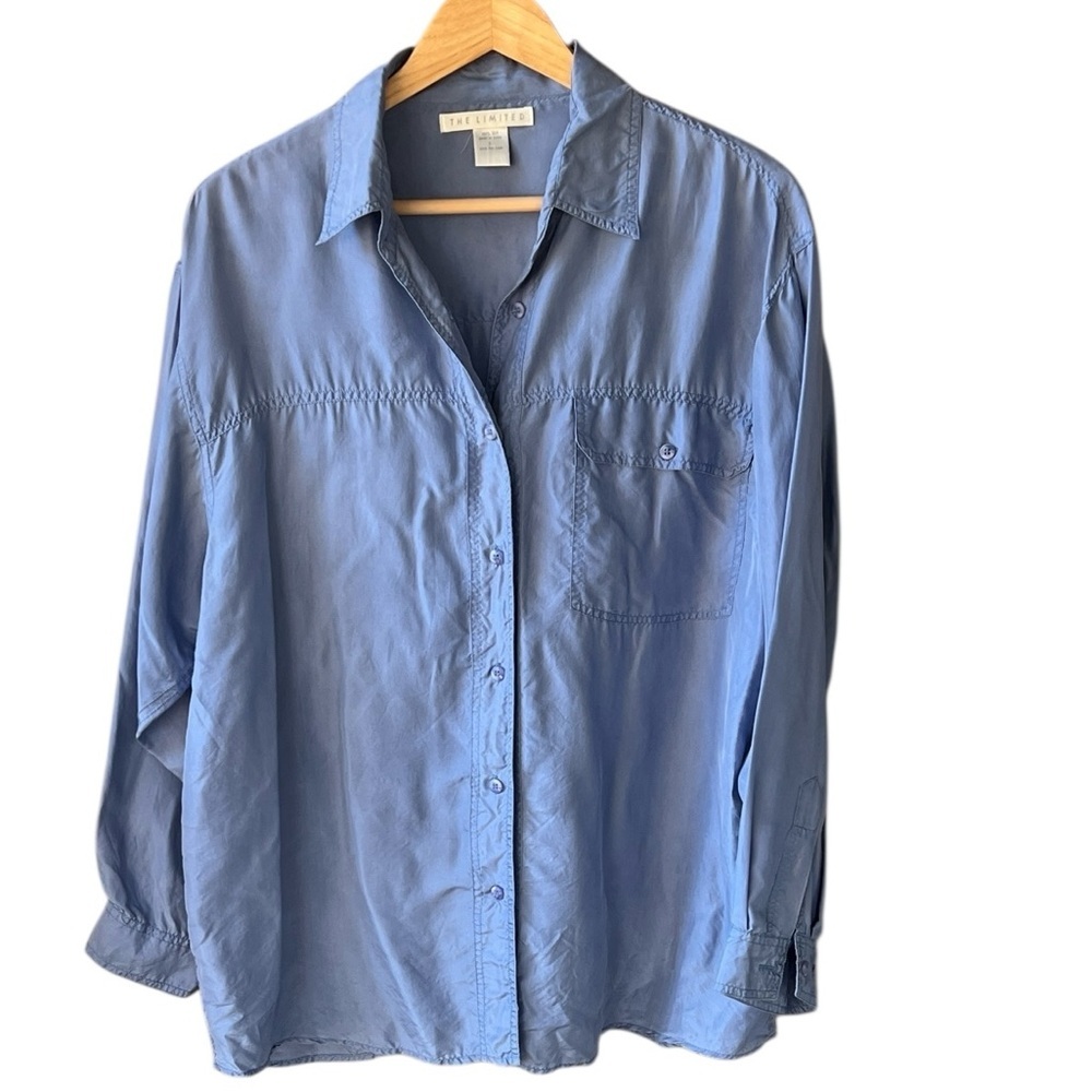 Vintage The Limited 100% Silk Sz L Periwinkle Long Sleeve Button Down Shirt